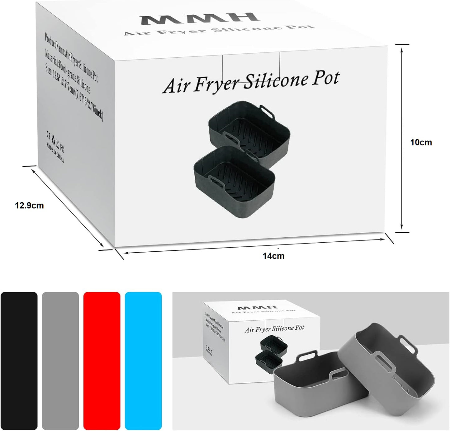 AJ Air Fryer Reusable Silicone Liner Rectangle, Non-stick baking bowls for Dual Air Fryer 20cm Rectangles, Set of 2 pcs