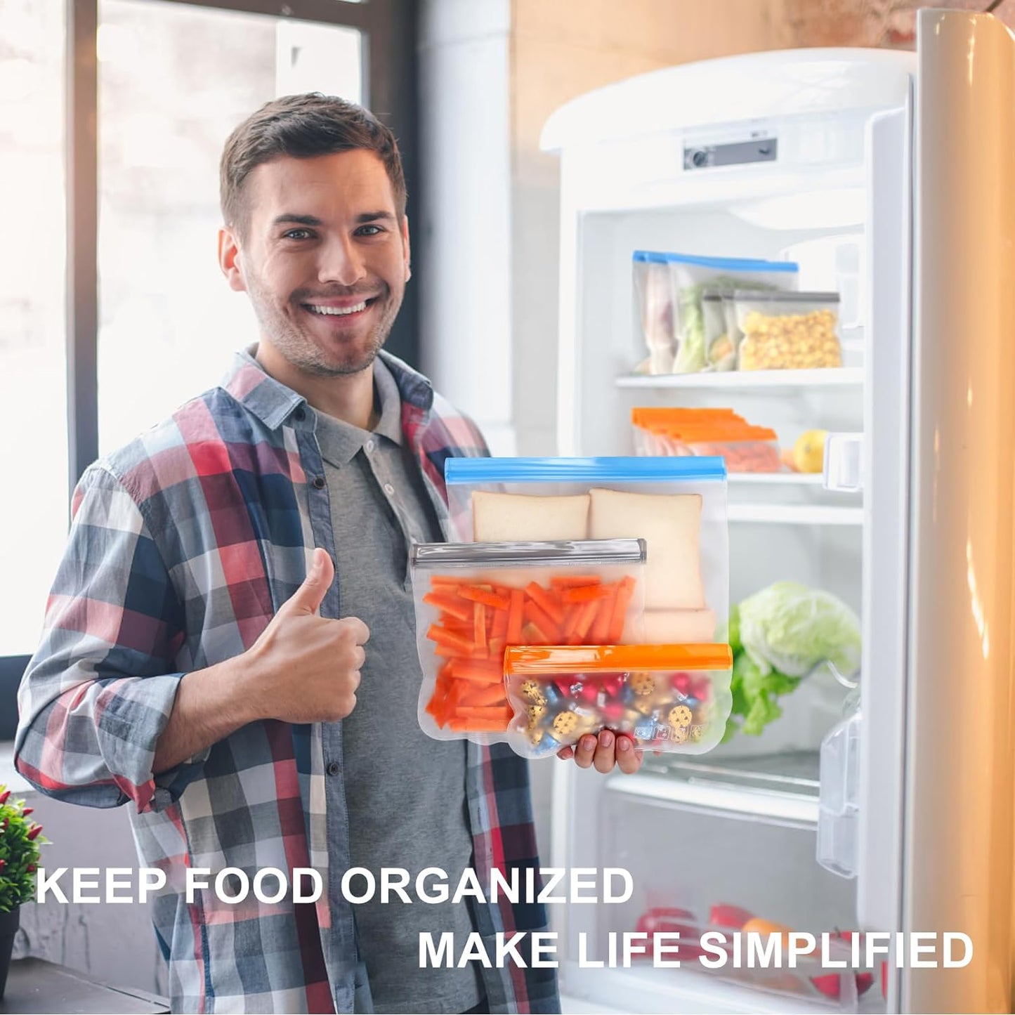 AJ 10-Pack Reusable Food Safe Reusable Bags Silicone, BPA Free, σε 3 Μεγέθη, Σετ των 10τμχ