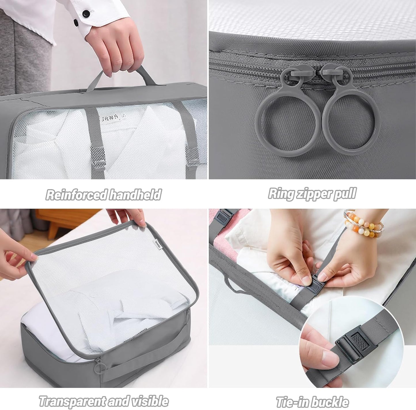 AJ 8-Pack Travel Packing Cubes for Suitcases, Clothes Cases for Travel, Set of 8pcs (Various Sizes), Gray