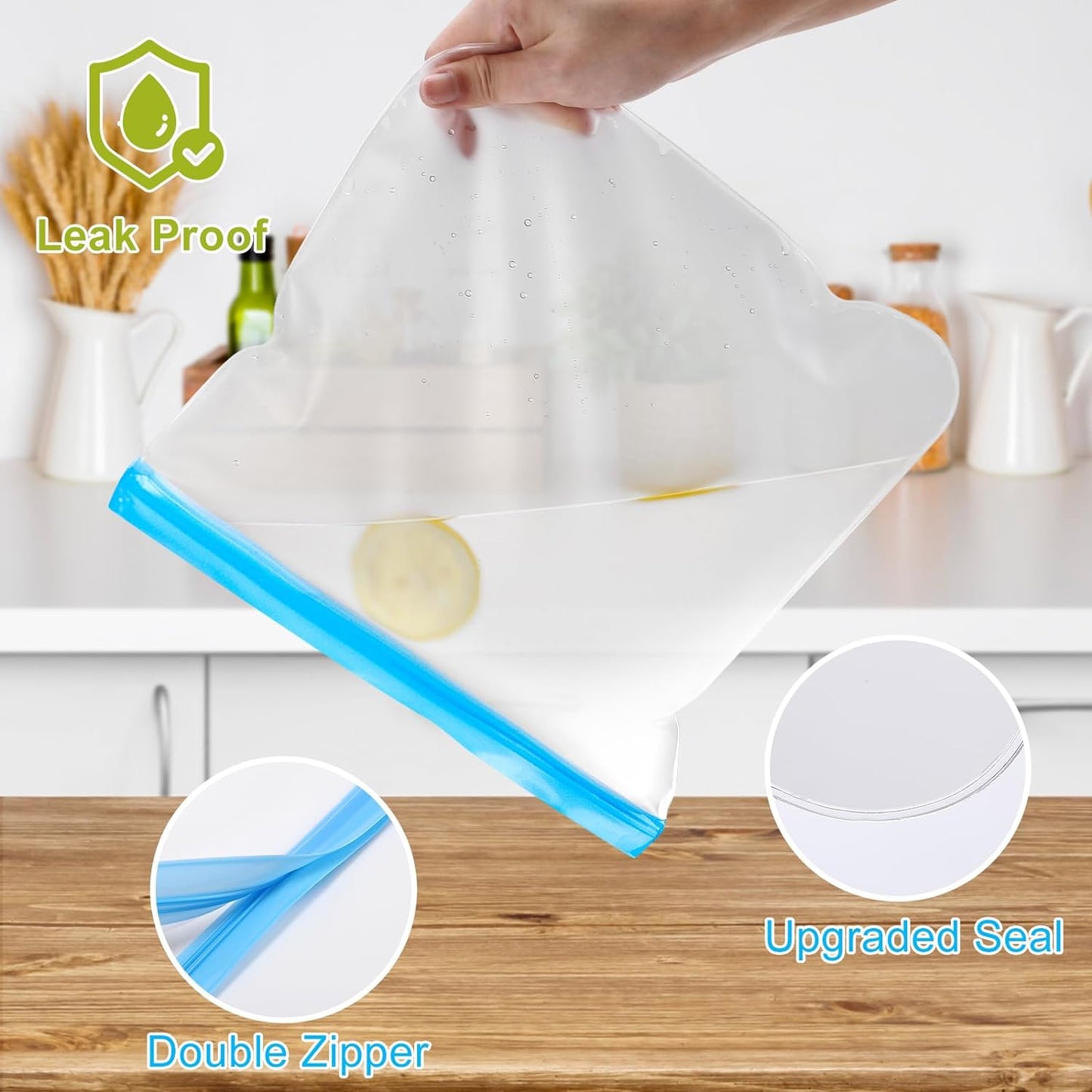 AJ 10-Pack Reusable Food Safe Reusable Bags Silicone, BPA Free, σε 3 Μεγέθη, Σετ των 10τμχ