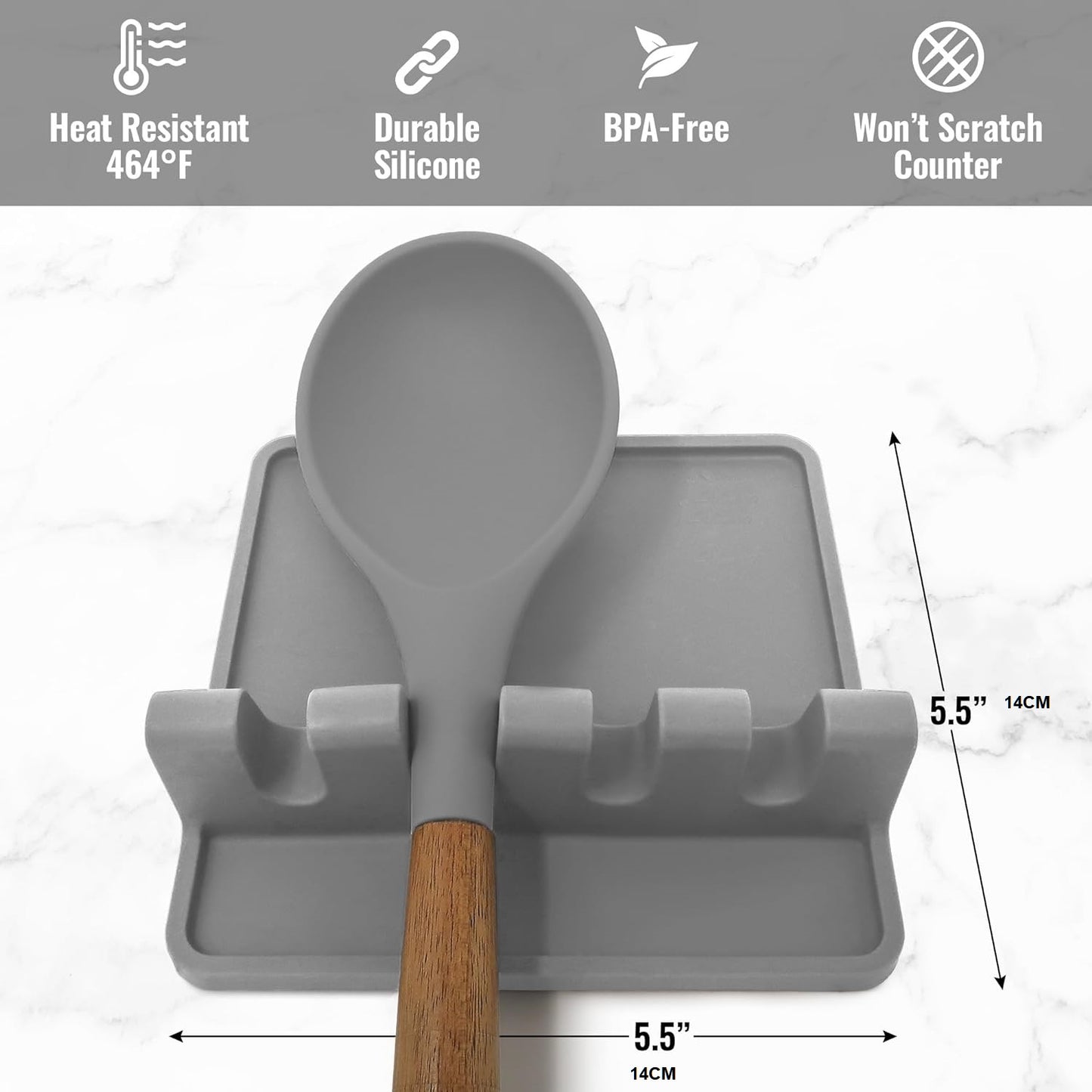 AJ Silicone Spoon Rest with Drip Pad, BPA-Free Spoon Rest & Spoon Holder for Stove Top, Set of 2 pcs, Grey