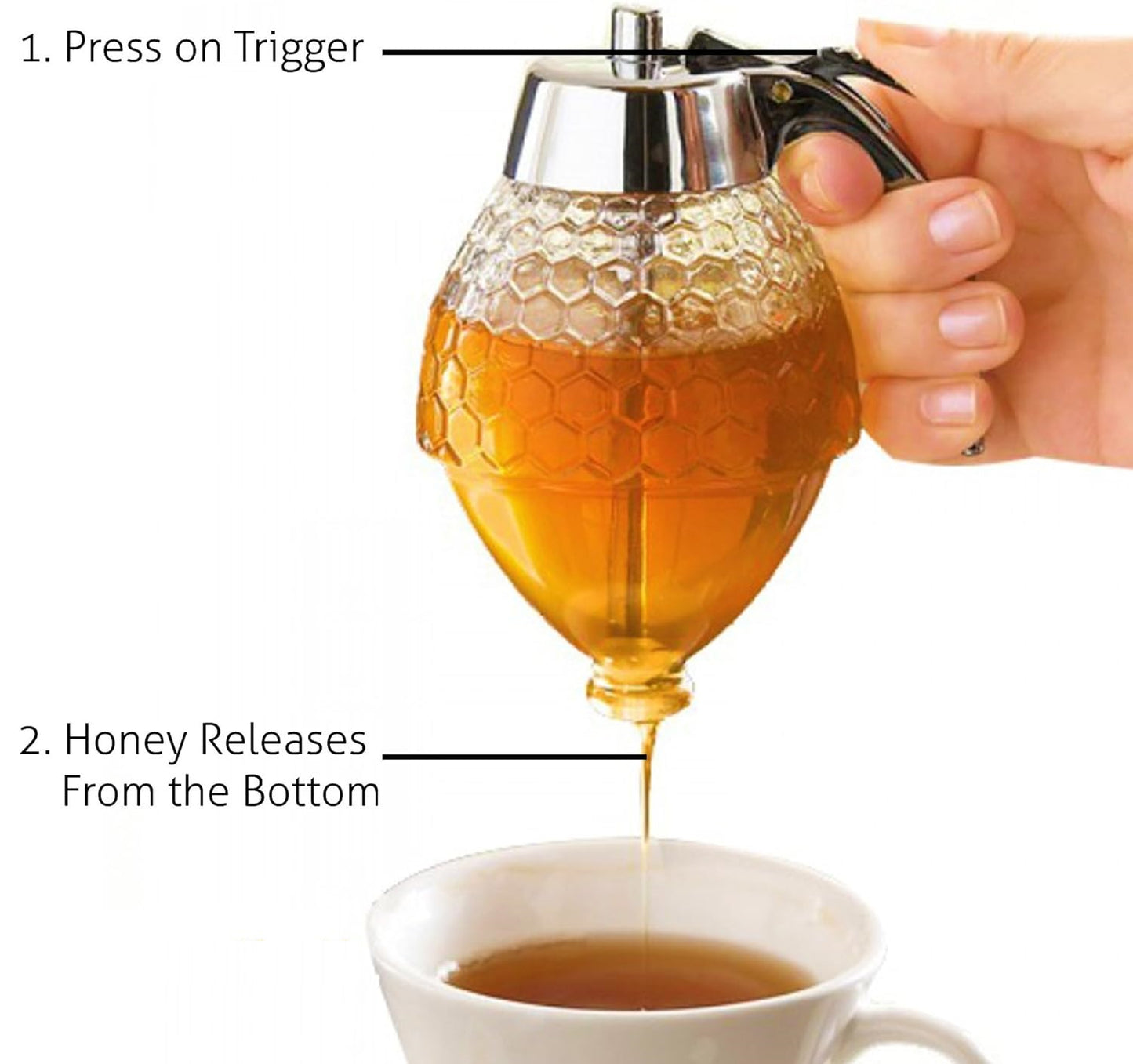 AJ Honey Dispenser with No Drip Glass, Honey dispenser/ Syrup, with Stand