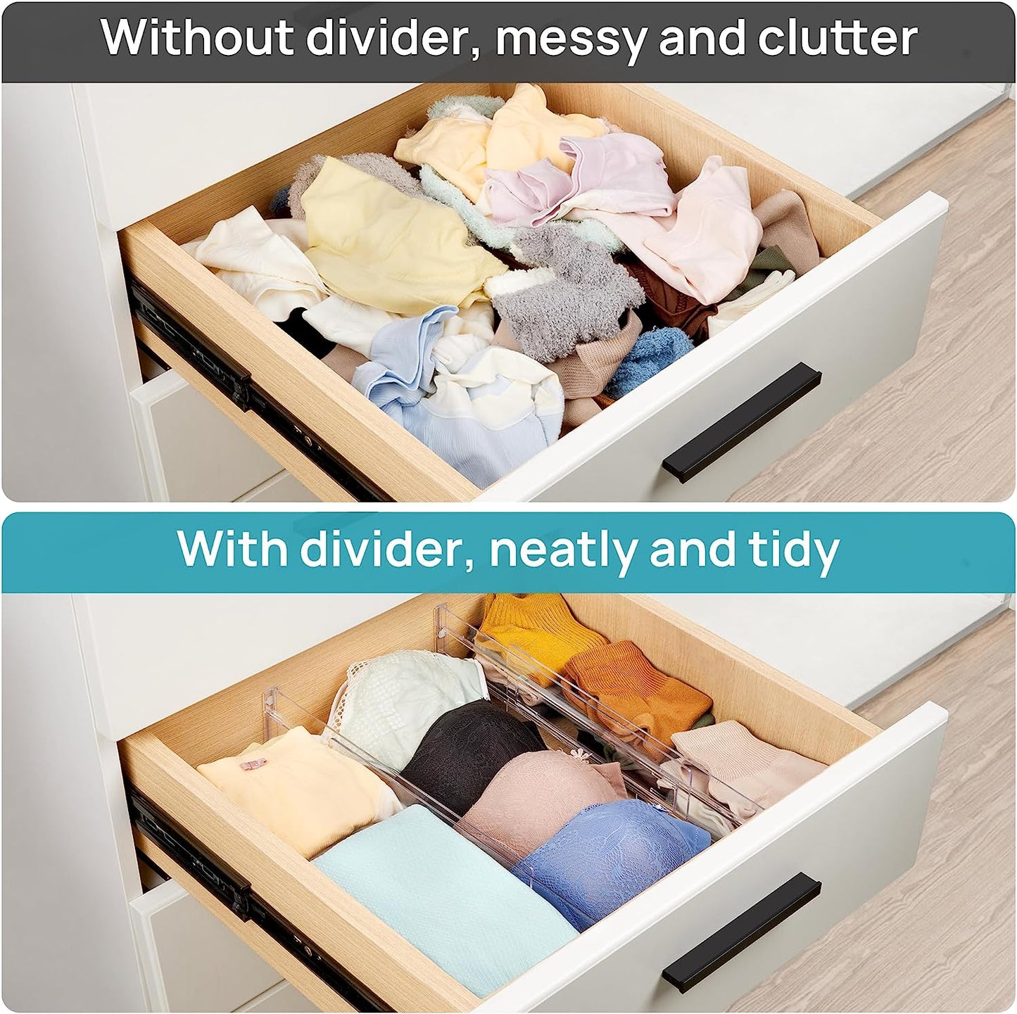 AJ 8-Pack Drawer Dividers, Adjustable Drawer Organisers, Set of 8pcs, 27-52 x 8cm