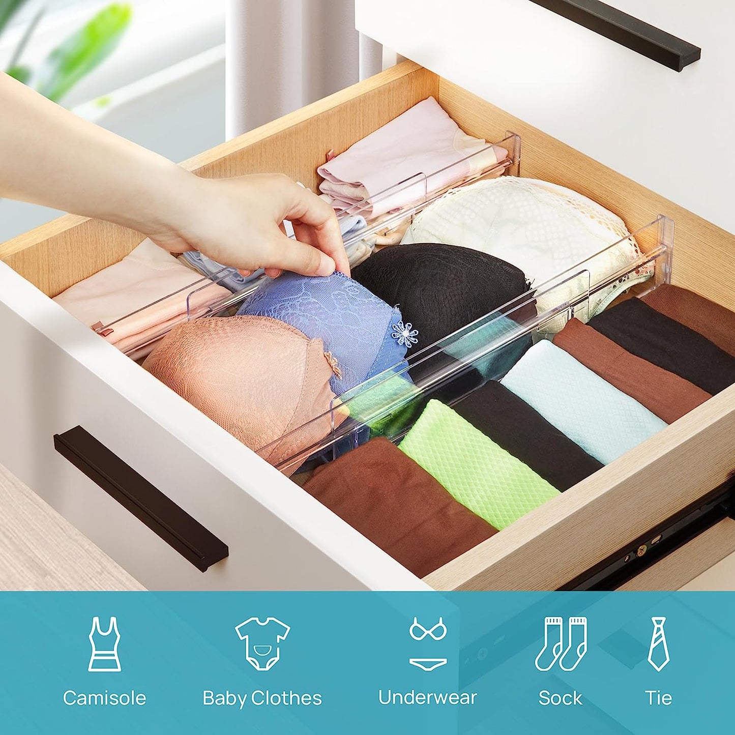 AJ 8-Pack Drawer Dividers, Adjustable Drawer Organisers, Set of 8pcs, 27-52 x 8cm