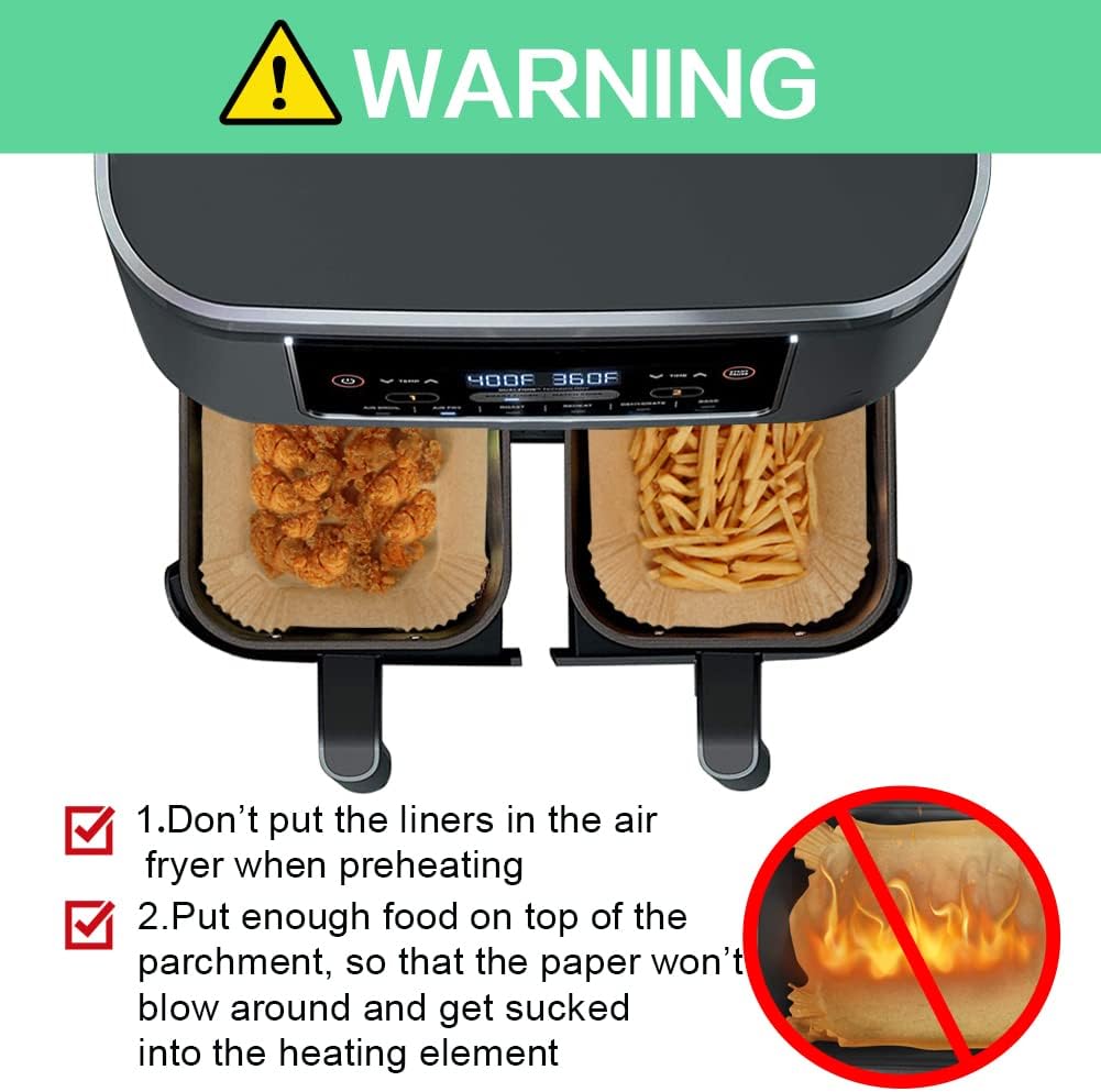 AJ Air Fryer Disposable Paper Liner Rectangle, for Dual Air Fryer 22cm Rectangular, Set of 50pcs