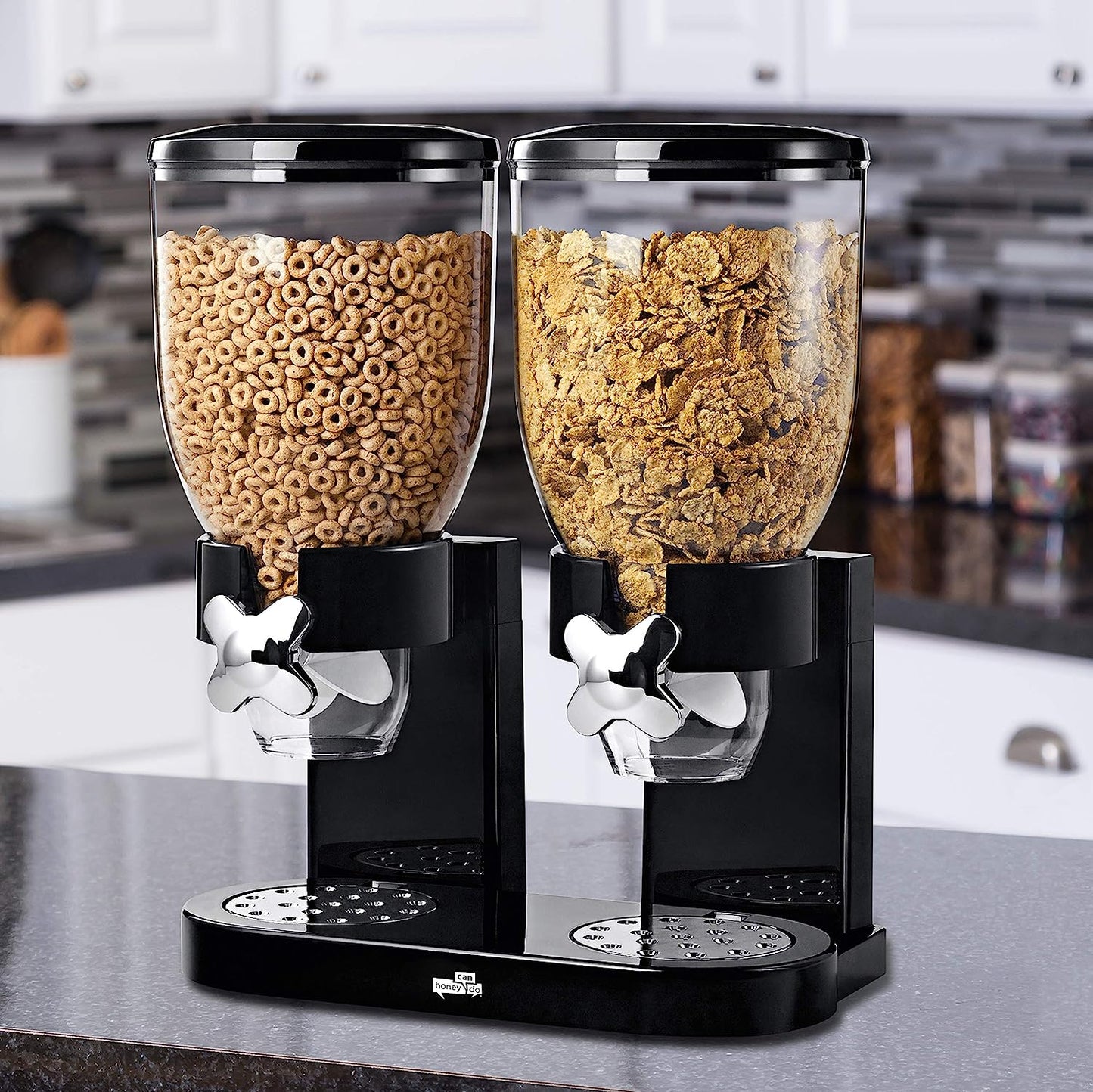 AJ Double Cereal Dispenser, Cereal Dispenser with 2 Containers of 500ml, Black