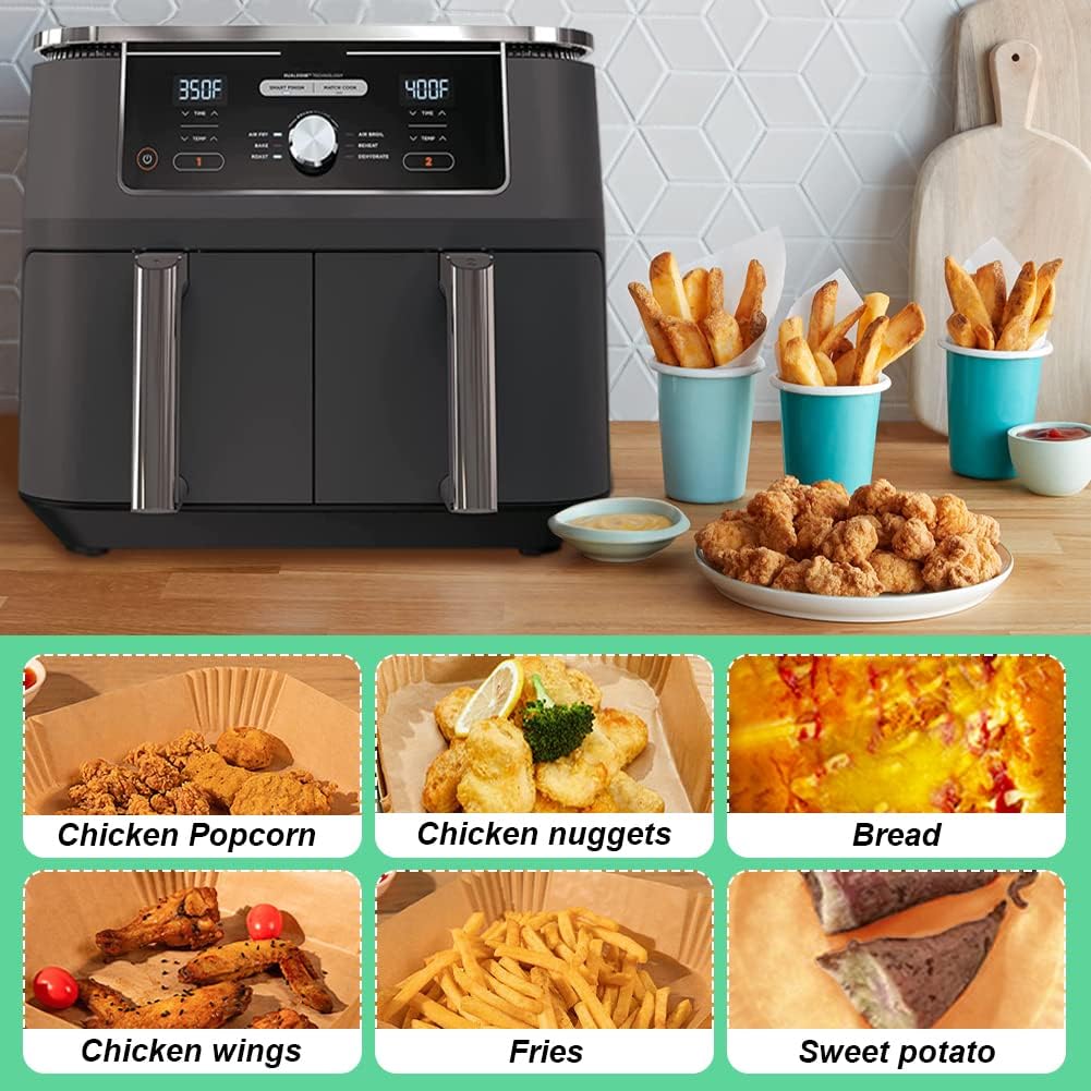 AJ Air Fryer Disposable Paper Liner Rectangle, for Dual Air Fryer 22cm Rectangular, Set of 50pcs