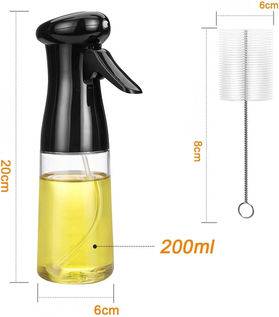 AJ Oil Sprayer for Cooking 200ml, Oil Spray Container, Set with Cleaning Brush, Black