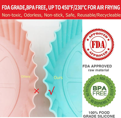AJ Air Fryer Reusable Silicone Liner Round, Non-Stick Bowl for Air Fryer 20cm Round, Set of 2pcs, Red / Blue