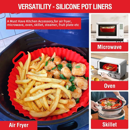 AJ Air Fryer Reusable Silicone Liner Round, Non-Stick Bowl for Air Fryer 20cm Round, Set of 2pcs, Red / Blue