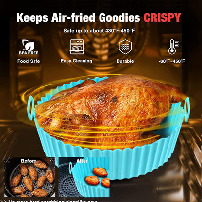 AJ Air Fryer Reusable Silicone Liner Round, Non-Stick Bowl for Air Fryer 20cm Round, Set of 2pcs, Red / Blue