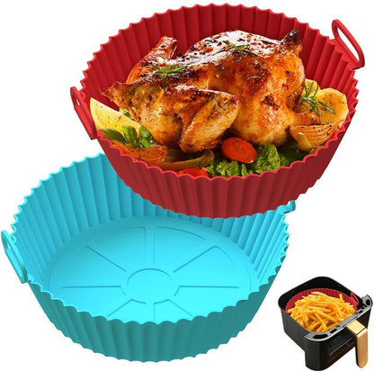 AJ Air Fryer Reusable Silicone Liner Round, Non-Stick Bowl for Air Fryer 20cm Round, Set of 2pcs, Red / Blue