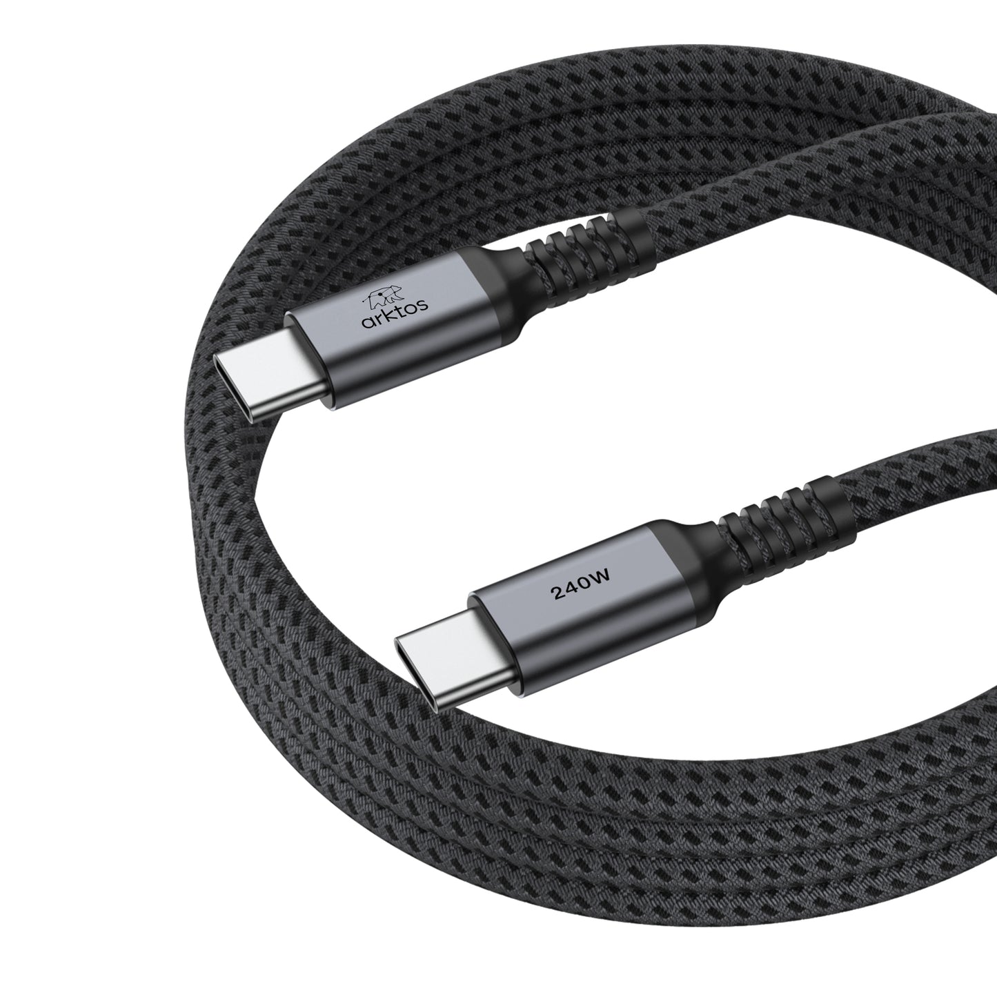Arktos Hyperconnect 3m. Cable USB-C to USB-C 240W, with Nylon Weave, Silver