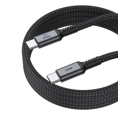 Arktos Hyperconnect 3m. Cable USB-C to USB-C 240W, with Nylon Weave, Silver