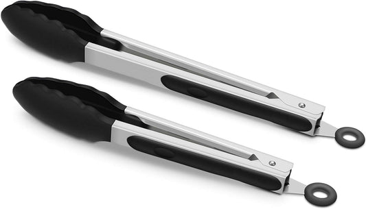 AJ 2-Pack Kitchen Tongs, Stainless Steel Kitchen Tongs, 23 & 30cm, Set 2