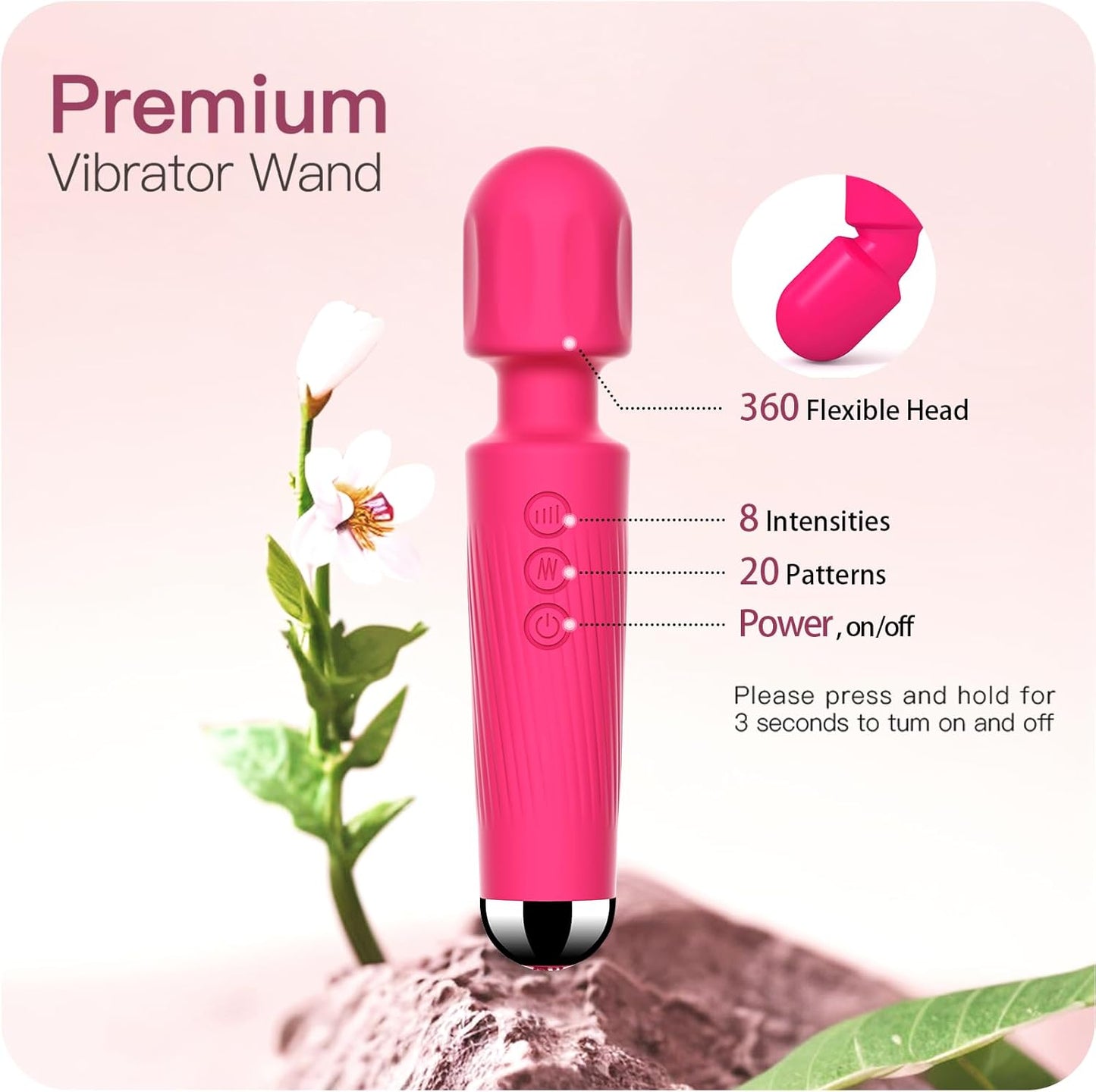 SMD Vibrator Wand, Ασύρματος Κλειτοριδικός δονητής, 20 Vibrations & 8 intensities, Pink