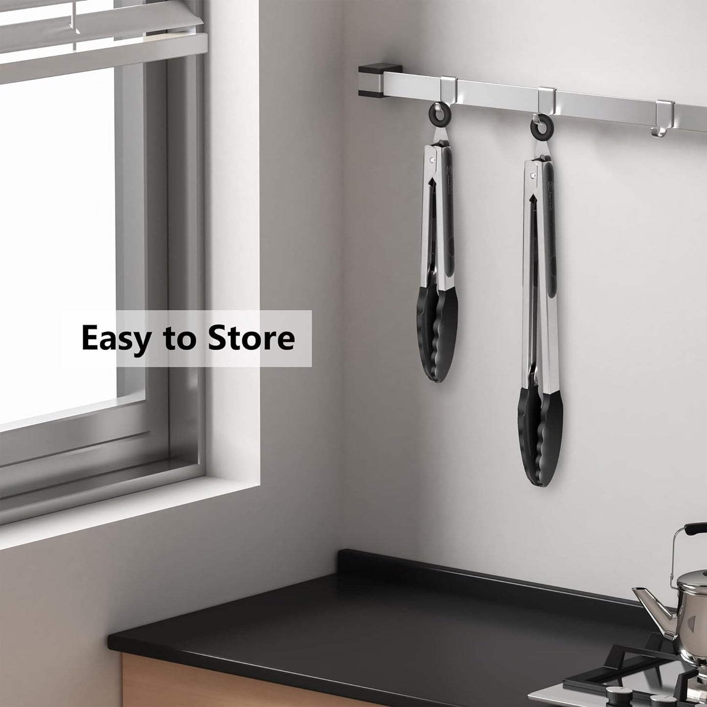AJ 2-Pack Kitchen Tongs, Stainless Steel Kitchen Tongs, 23 & 30cm, Set 2
