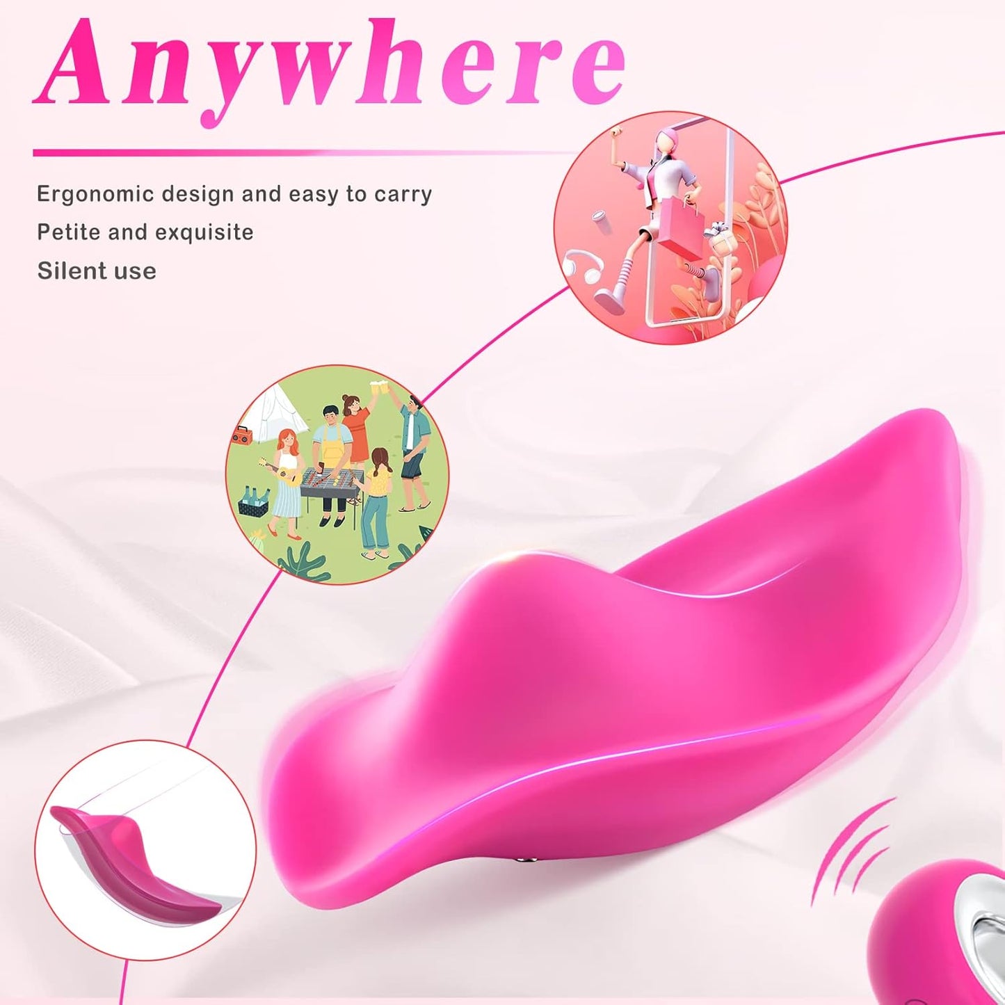 SMD Mini Wearable Clit Vibrator, Ασύρματη χρήση με Χειριστήριο, 12 Vibrating Modes, Pink