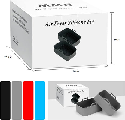 AJ Air Fryer Reusable Silicone Liner Rectangle, Non-stick baking bowls for Dual Air Fryer 20cm Rectangles, Set of 2 pcs