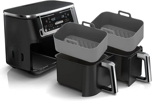AJ Air Fryer Reusable Silicone Liner Rectangle, Non-stick baking bowls for Dual Air Fryer 20cm Rectangles, Set of 2 pcs