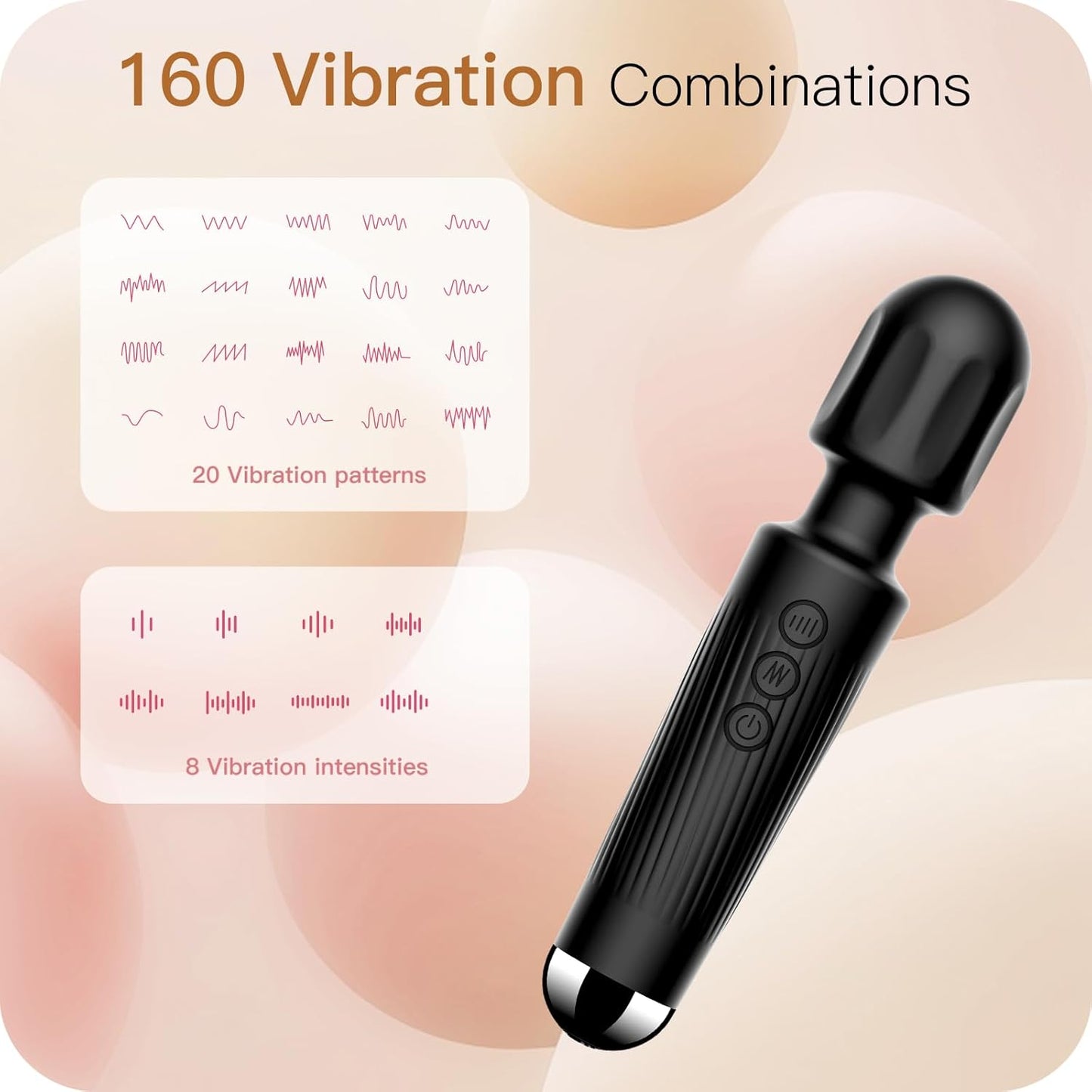 SMD Vibrator Wand, Ασύρματος Κλειτοριδικός δονητής, 20 Vibrations & 8 intensities, Black