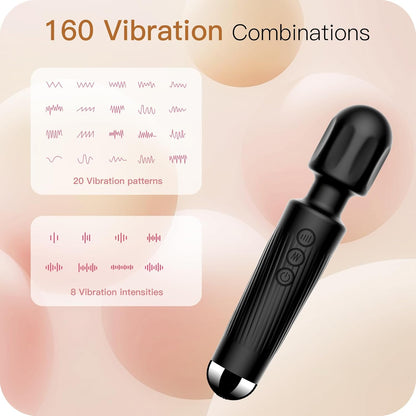 SMD Vibrator Wand, Ασύρματος Κλειτοριδικός δονητής, 20 Vibrations & 8 intensities, Black