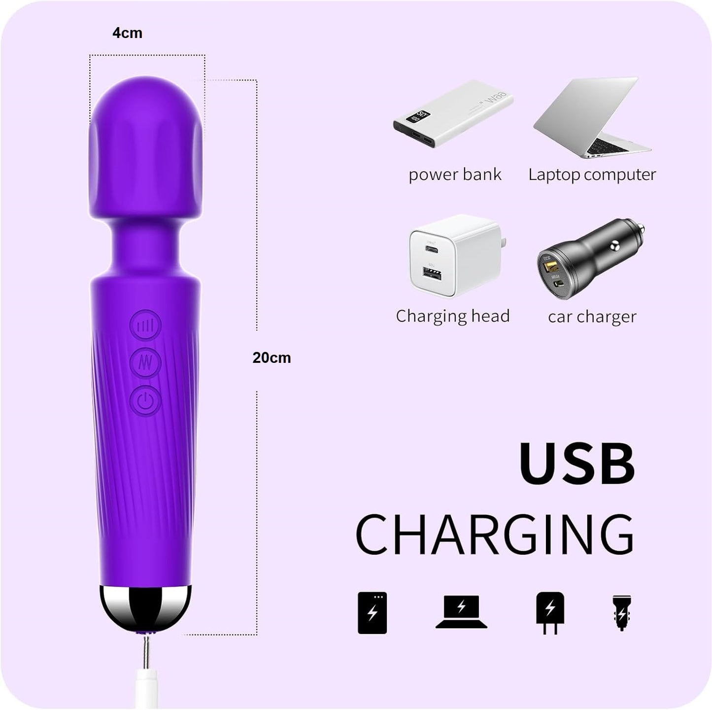 SMD Vibrator Wand, Ασύρματος Κλειτοριδικός δονητής, 20 Vibrations & 8 intensities, Purple