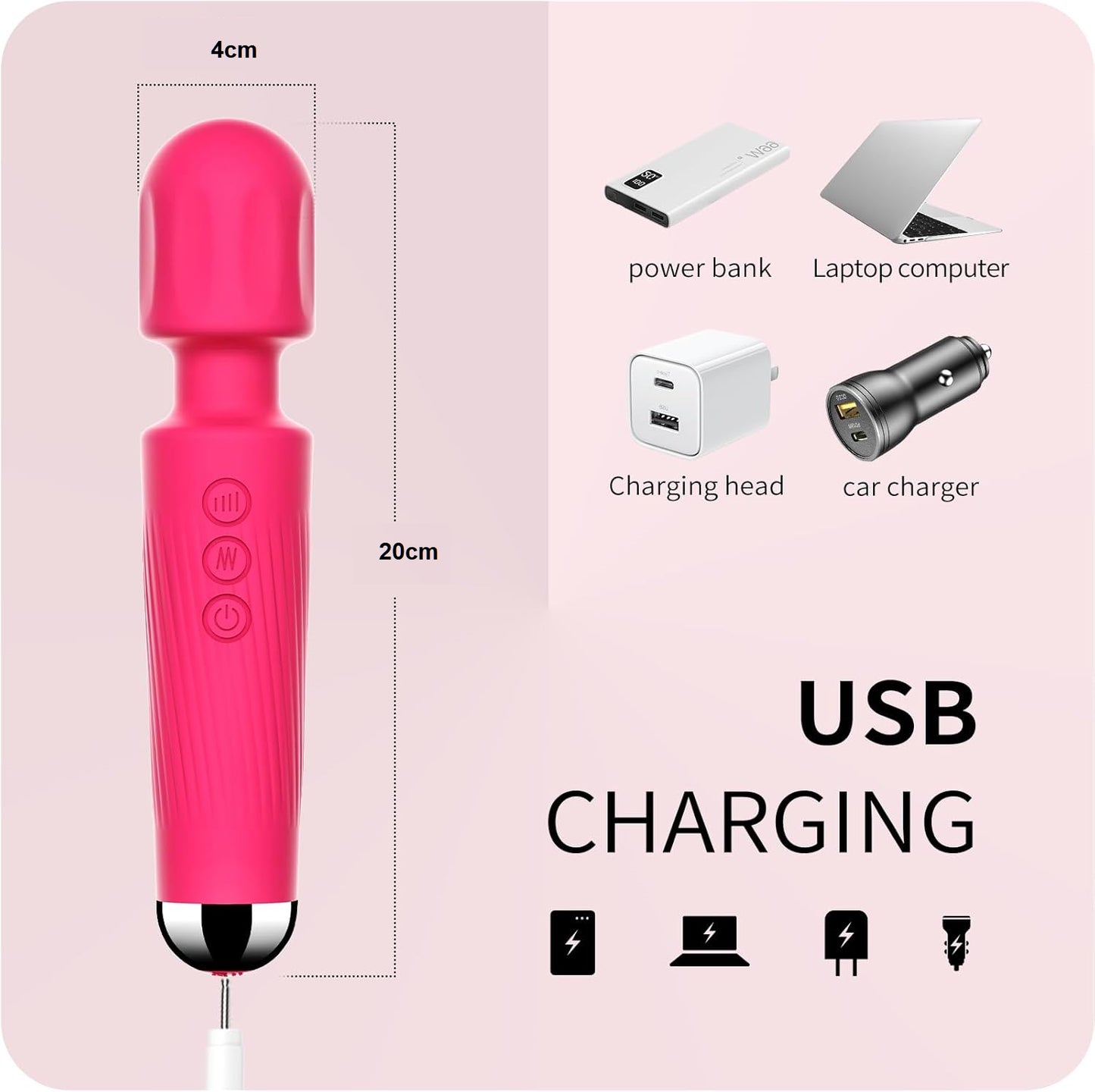SMD Vibrator Wand, Ασύρματος Κλειτοριδικός δονητής, 20 Vibrations & 8 intensities, Pink