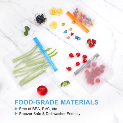 AJ 10-Pack Reusable Food Safe Reusable Bags Silicone, BPA Free, σε 3 Μεγέθη, Σετ των 10τμχ