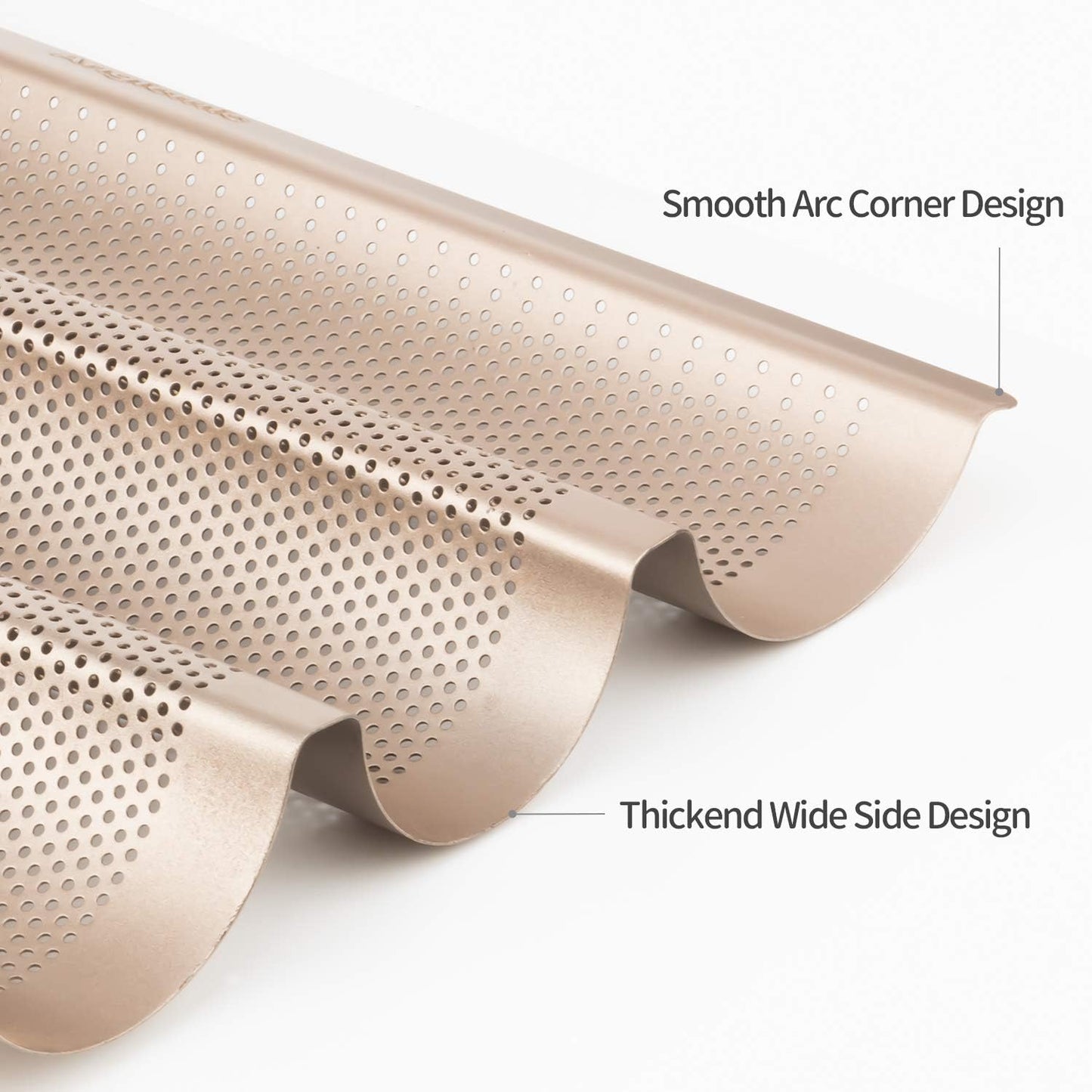 AJ Perforated Baguette Pan Baking Tray, Perforated Steel Baking Tray with 3 Places for Baguettes 38 x 28, Gold