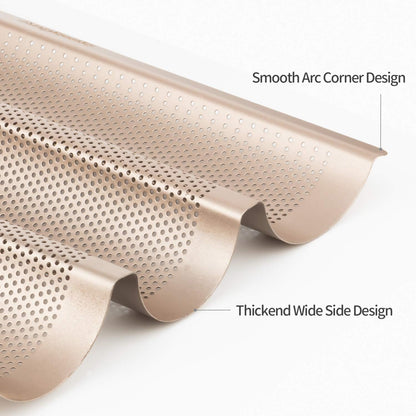 AJ Perforated Baguette Pan Baking Tray, Perforated Steel Baking Tray with 3 Places for Baguettes 38 x 28, Gold