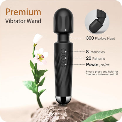 SMD Vibrator Wand, Ασύρματος Κλειτοριδικός δονητής, 20 Vibrations & 8 intensities, Black