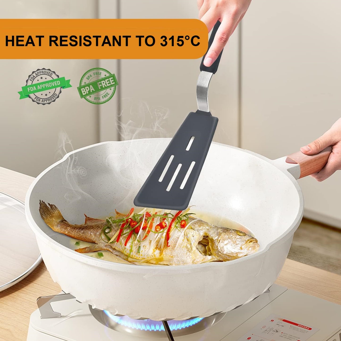 AJ Silicone Spatula Turner, Non-stick Cooking Spatulas with Resistance to up to 315 °C, Set of 3