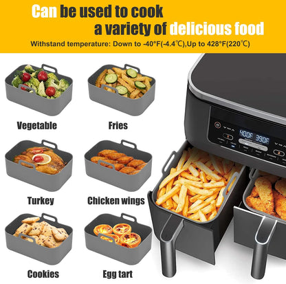 AJ Air Fryer Reusable Silicone Liner Rectangle, Non-stick baking bowls for Dual Air Fryer 20cm Rectangles, Set of 2 pcs