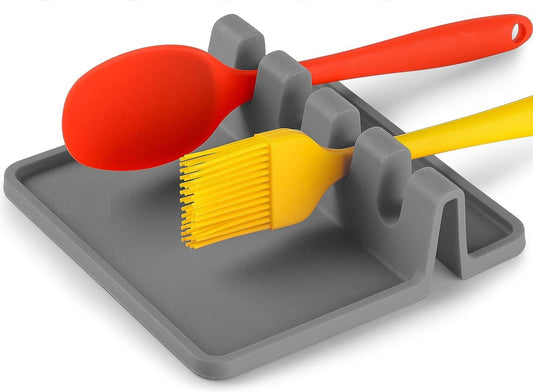 AJ Silicone Spoon Rest with Drip Pad, BPA-Free Spoon Rest & Spoon Holder for Stove Top, Set of 2 pcs, Grey