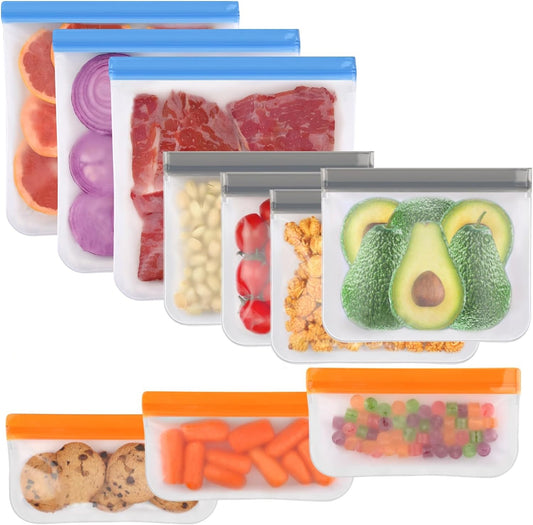 AJ 10-Pack Reusable Food Safe Reusable Bags Silicone, BPA Free, σε 3 Μεγέθη, Σετ των 10τμχ