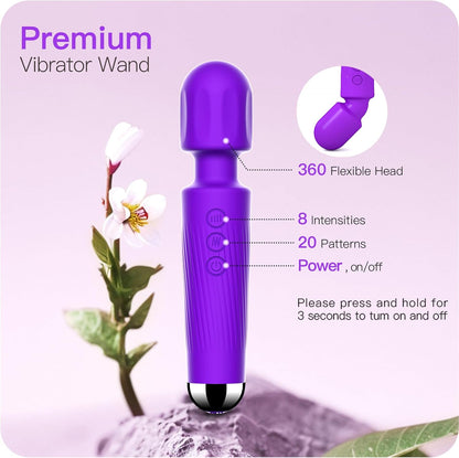 SMD Vibrator Wand, Ασύρματος Κλειτοριδικός δονητής, 20 Vibrations & 8 intensities, Purple