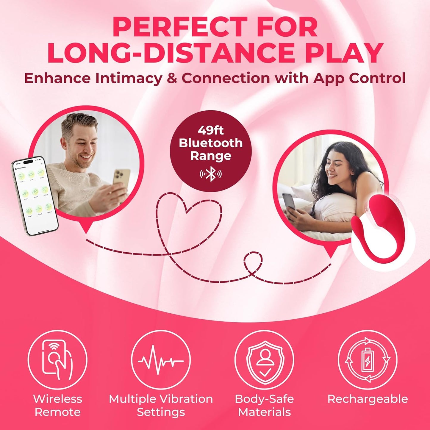 SMD App Controlled Vibrator for Couples, Ασύρματος Κλειτοριδικός Δονητής με Bluetooth για Ζευγάρια, Pink