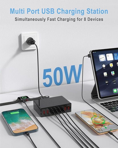 AJ Sparkit 8, 50W 8-Port Charging Hub with 8 USB-A Ports, with Intelligent Triage & Temperature Control, Black