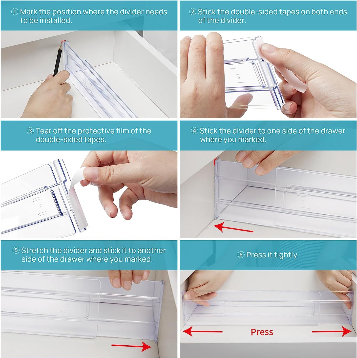 AJ 8-Pack Drawer Dividers, Adjustable Drawer Organisers, Set of 8pcs, 27-52 x 8cm