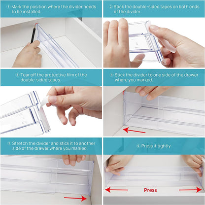 AJ 8-Pack Drawer Dividers, Adjustable Drawer Organisers, Set of 8pcs, 27-52 x 8cm