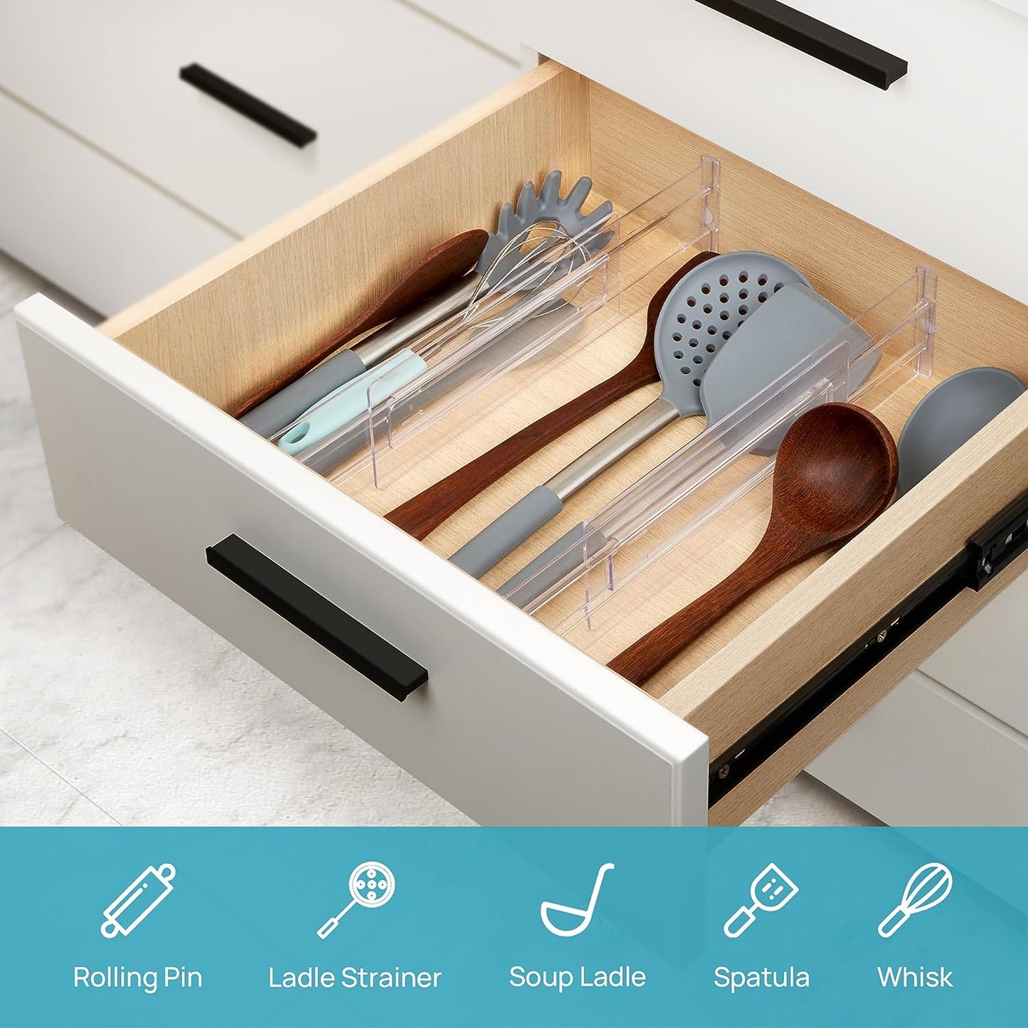 AJ 8-Pack Drawer Dividers, Adjustable Drawer Organisers, Set of 8pcs, 27-52 x 8cm