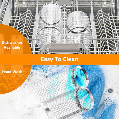 AJ 2-Pack BBQ Rolling Grilling Baskets, Rolling Grilling Basket with Safety Lock & Fork, Set of 2