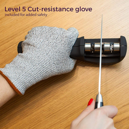 AJ 4-in-1 Kitchen Knife Accessories, Hand Knife Sharpener with 3 Levels, Anti-Cut Glove Set