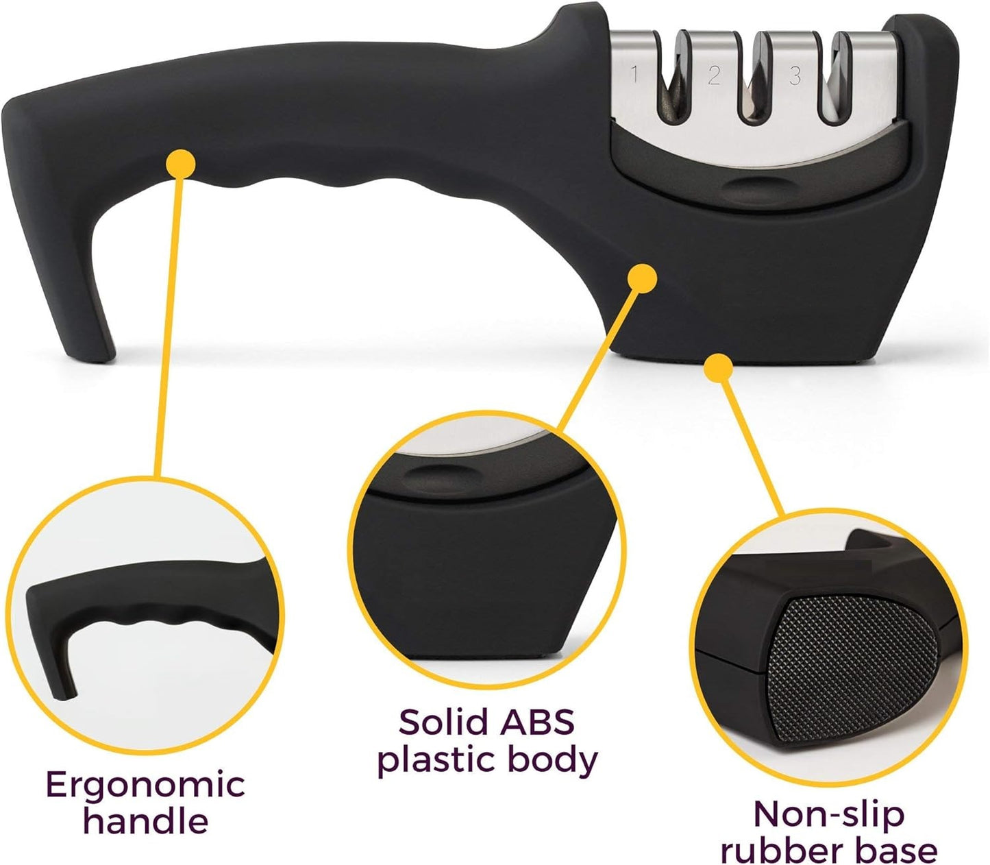 AJ 4-in-1 Kitchen Knife Accessories, Hand Knife Sharpener with 3 Levels, Anti-Cut Glove Set