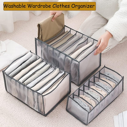 AJ 5-Pack Wardrobe Clothes Organizer, Storage Case for Clothes & Underwear Fabric, Set of 5, Grey