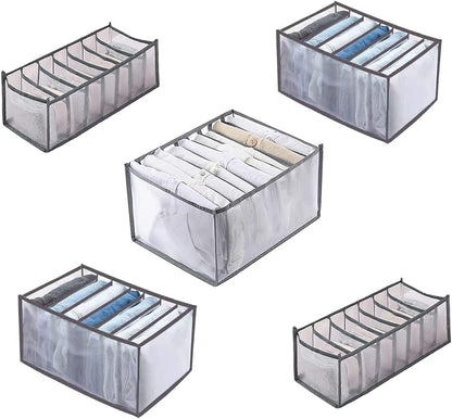 AJ 5-Pack Wardrobe Clothes Organizer, Storage Case for Clothes & Underwear Fabric, Set of 5, Grey