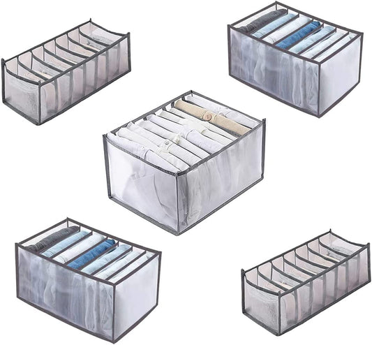 AJ 5-Pack Wardrobe Clothes Organizer, Storage Case for Clothes & Underwear Fabric, Set of 5, Grey
