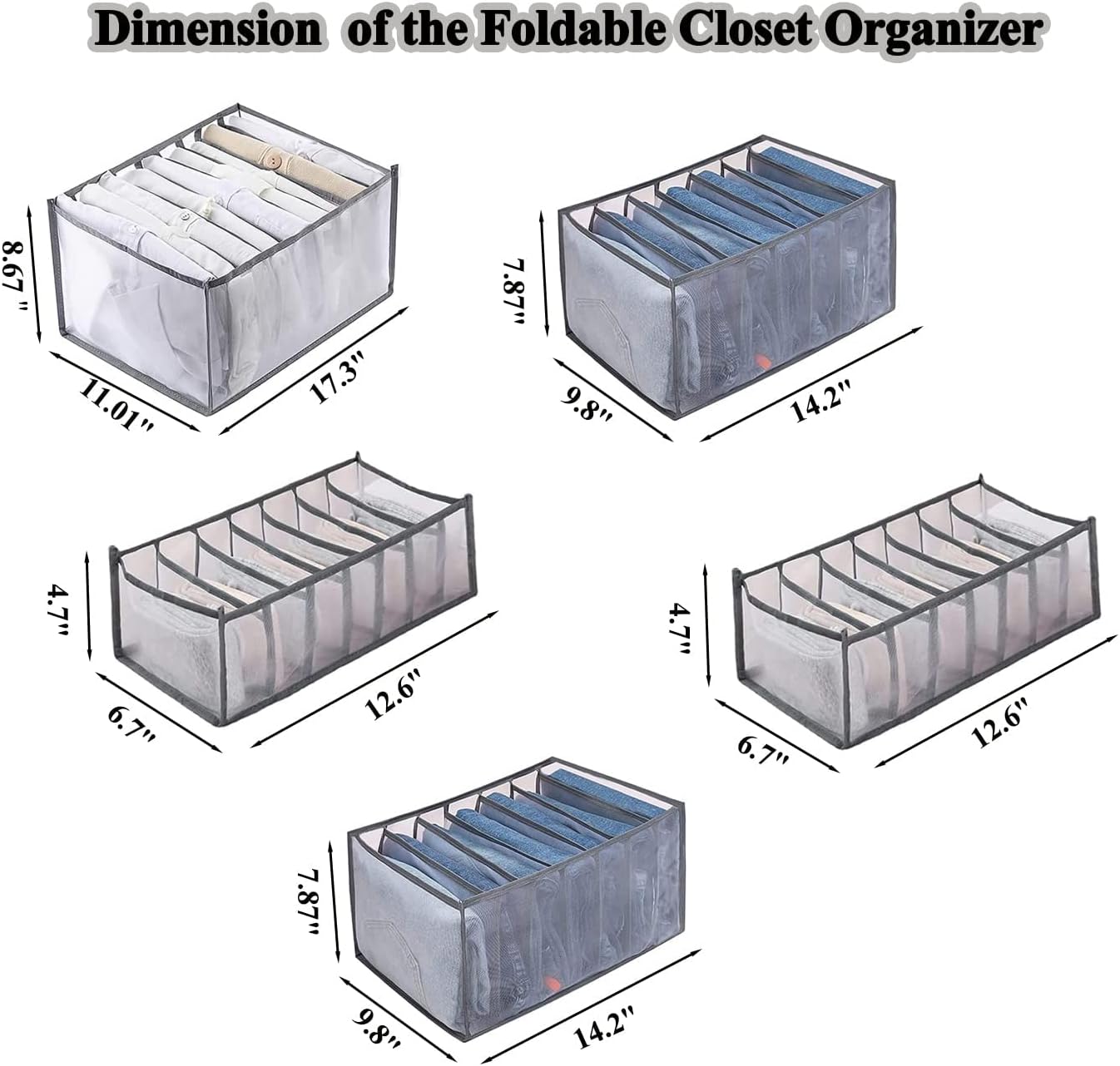 AJ 5-Pack Wardrobe Clothes Organizer, Storage Case for Clothes & Underwear Fabric, Set of 5, Grey