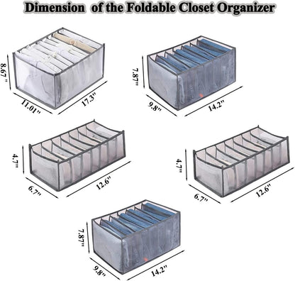 AJ 5-Pack Wardrobe Clothes Organizer, Storage Case for Clothes & Underwear Fabric, Set of 5, Grey